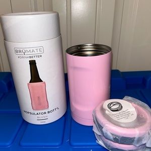 Blush glass bottle hopsulator cooler. BNWT. 2 coller adapters to fit brands.